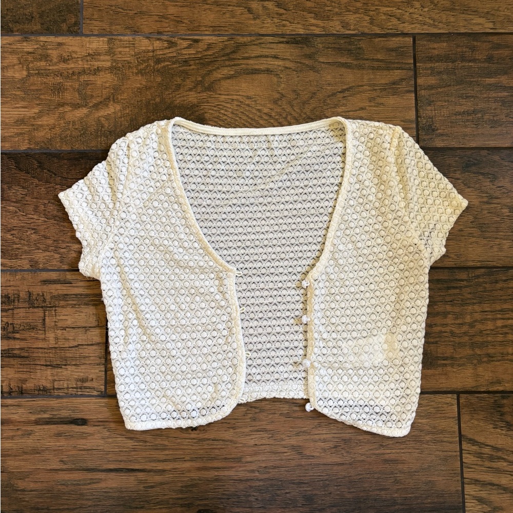 Cream Crochet Short Sleeve Cardigan